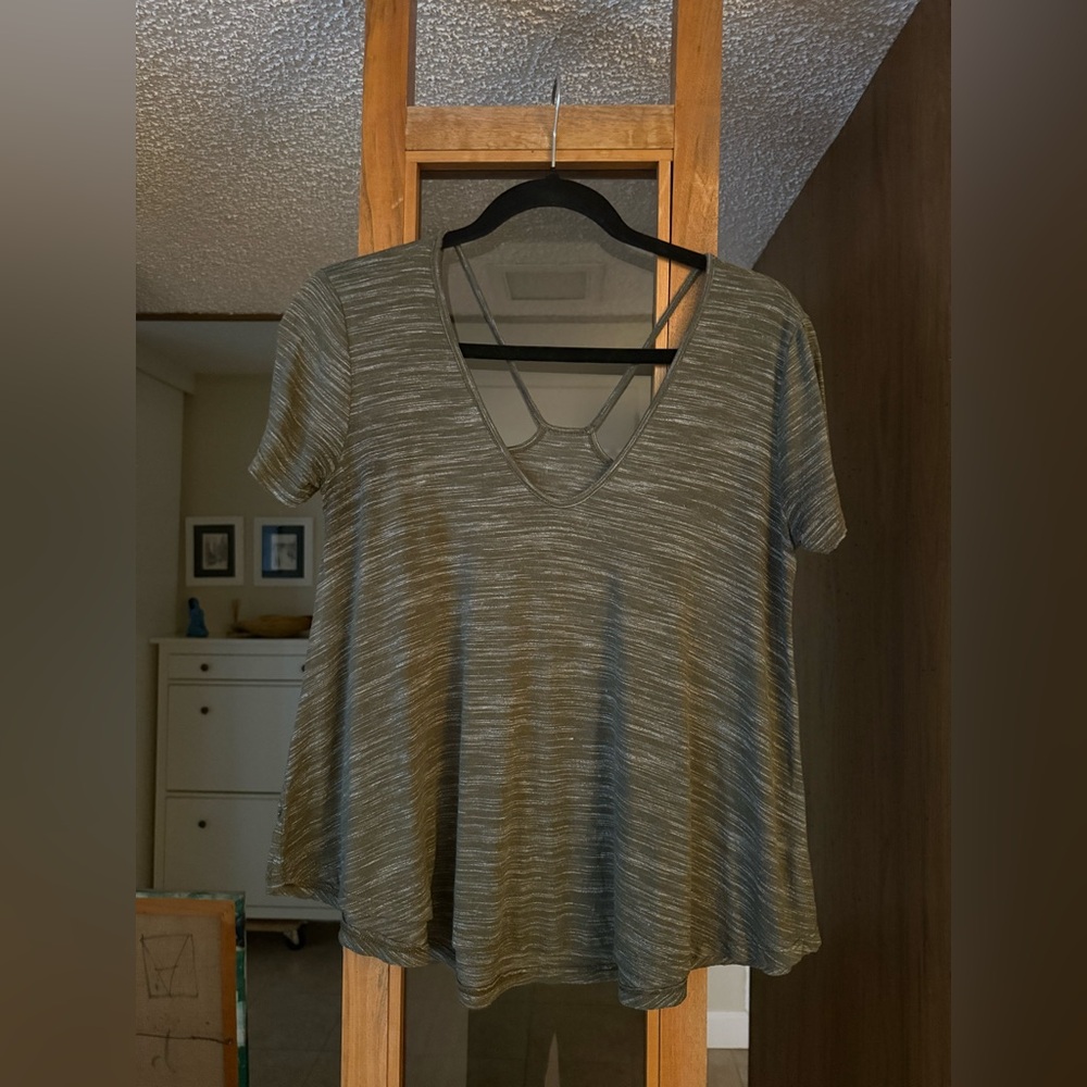 LUSH Olive Short Sleeve Tee with Stripes
